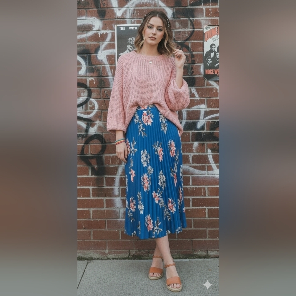 Banana Republic Blue Floral Pleated Maxi Skirt Size 10